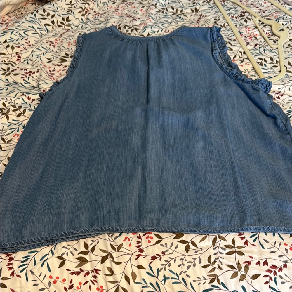 Time and Tru Denim Blue Ruffle Sleeve Blouse - Picture 6 of 7